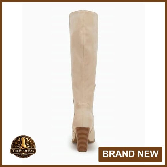 Faux Suede Knee High Boots Side Zipper Chunky Heel Stretch Winter - Picture 6 of 8